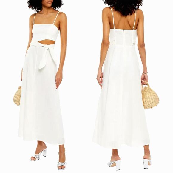 NWT! Zimmermann 3 Amelie Knotted Cutout 100% Linen Maxi Dress Ivory White 10 - Picture 1 of 15